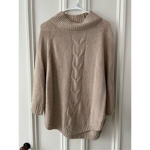 Beige mock neck cable knit dolman sweater M